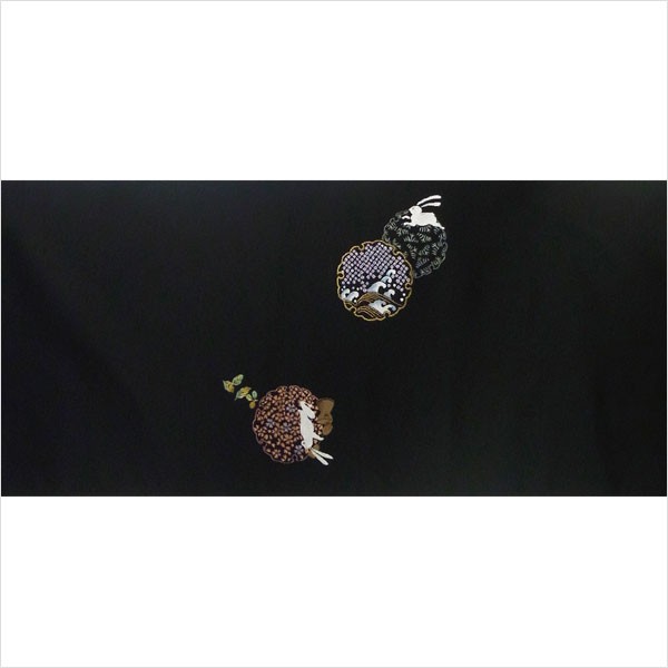 雪輪 兎 名古屋帯 正絹 名古屋帯 正絹 黒 兎 〜雪輪うさぎ〜 ブラック 京玉響 西陣織 : 名古屋