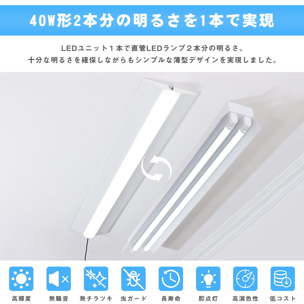 感謝価格】逆富士型 LEDベースライト 40W形 2灯相当 昼白色 4200lm 直