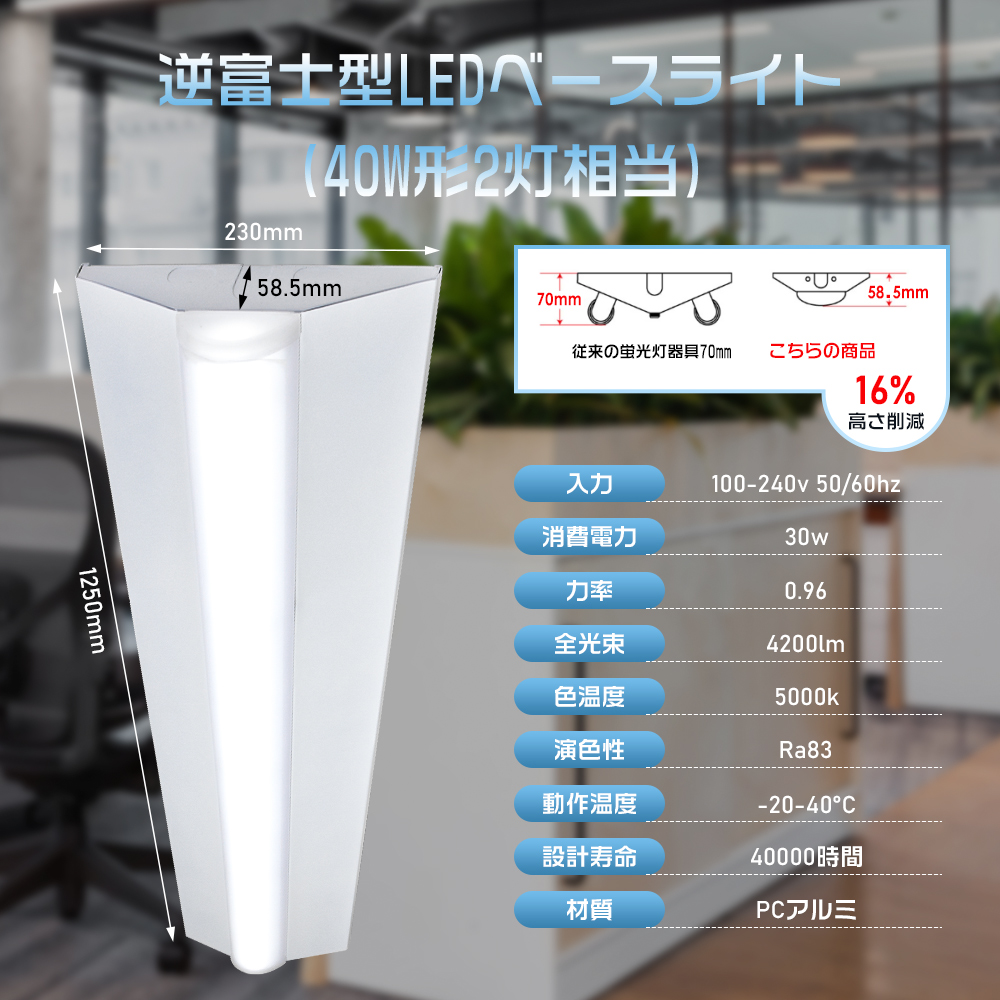 逆富士型 LEDベースライト 40W形 2灯相当 昼白色 4200lm 直管LED蛍光灯