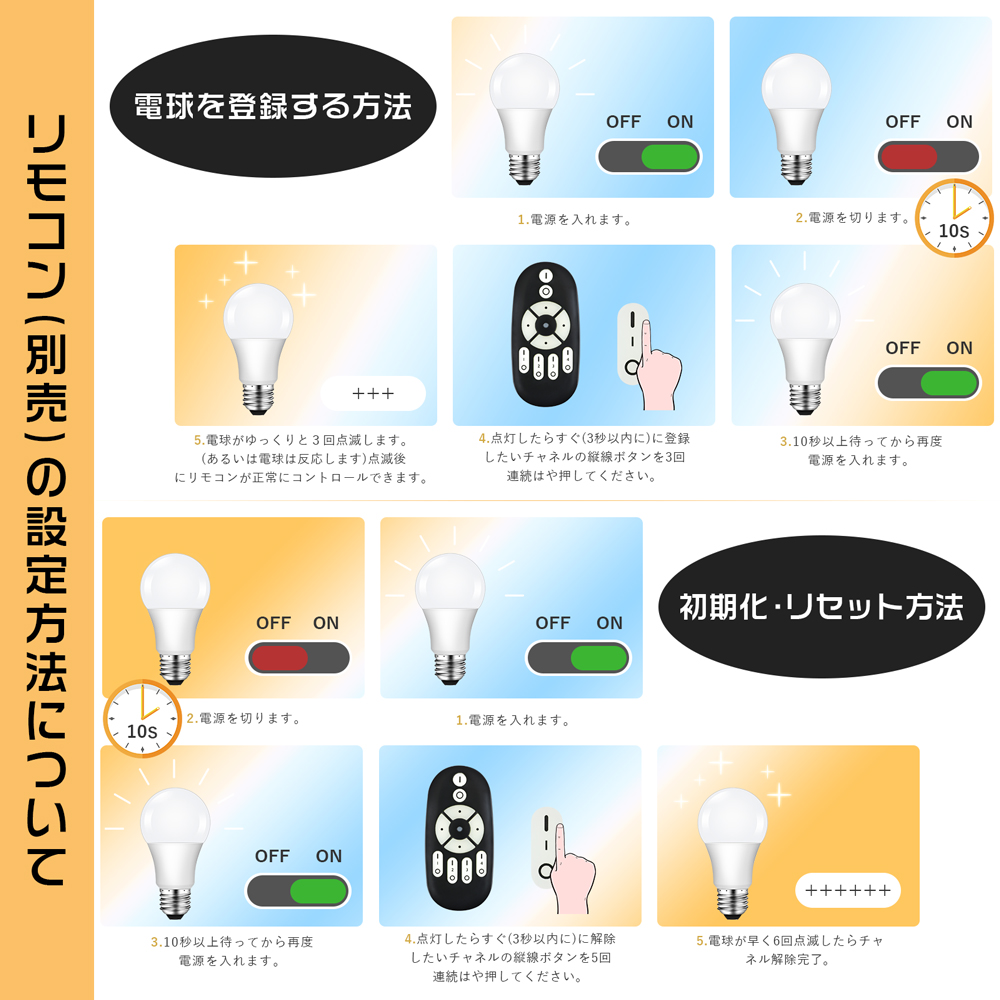 LED電球 60W形 E26 調光調色 広配光 リモコン操作 工事不要 