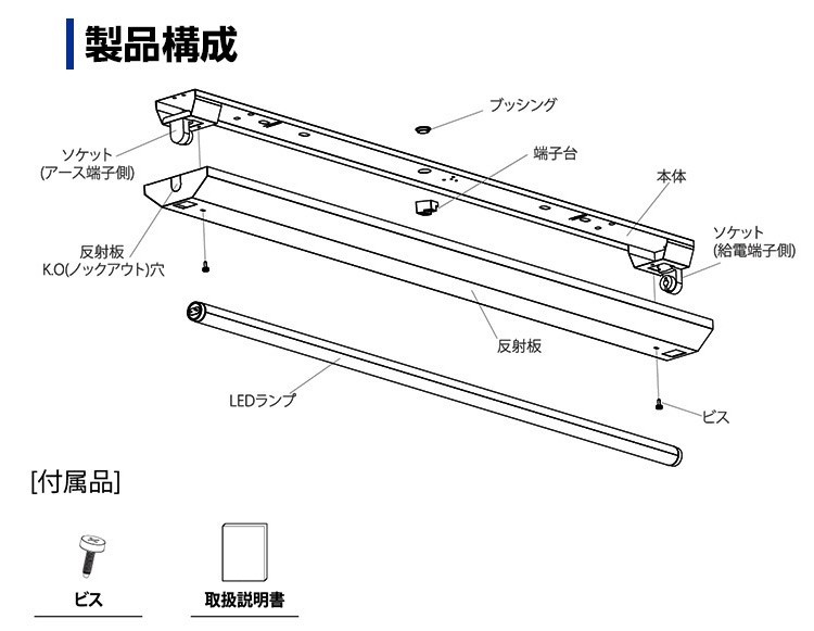 5台セット】LED蛍光灯 40W形 逆富士器具1灯式 蛍光灯器具セット 蛍光管