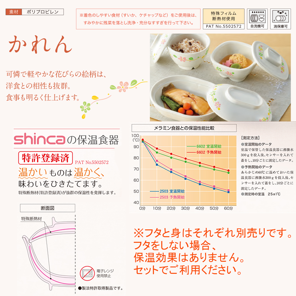 ポリプロ製 保温小鉢 身 かれん(119×119×H56mm・310ml) 信濃化学