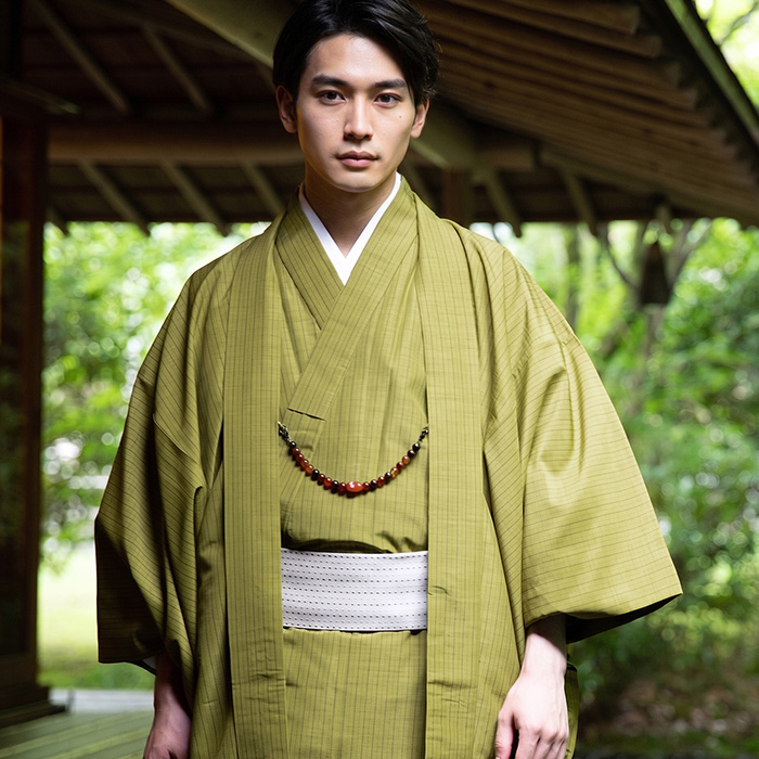 着物　羽織　ニ点セット KYOETSU（京越） 袷羽織着物 メンズ 2点セット 縞柄 (11colors S M L