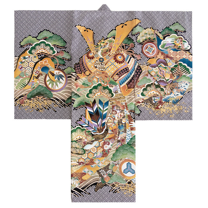 【新品】正絹 京友禅 総疋田鹿子柄 金刺繍入 本金彩 お宮参り 産着 男の子 黒 KYOETSU（京越） お宮参り 着物 産着 男の子 (産着 男の子 宝) お