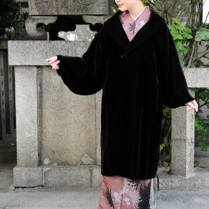 (アゲハラコート) 着物 コート 冬 アゲハラ 黒 日本製 女性 レディース 和装コート ベルベット...