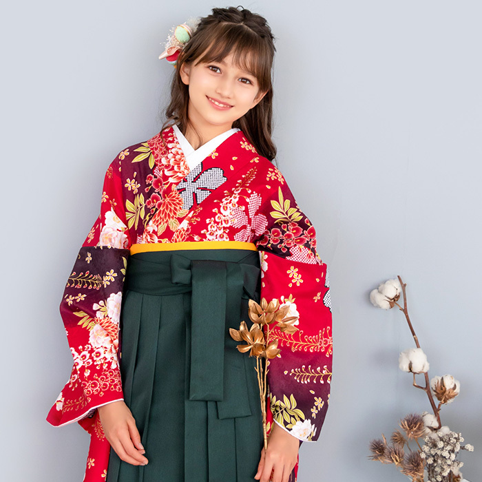 25％OFF 袴4点セット 小学生 赤 花柄 132〜160センチ aaramrodrigues