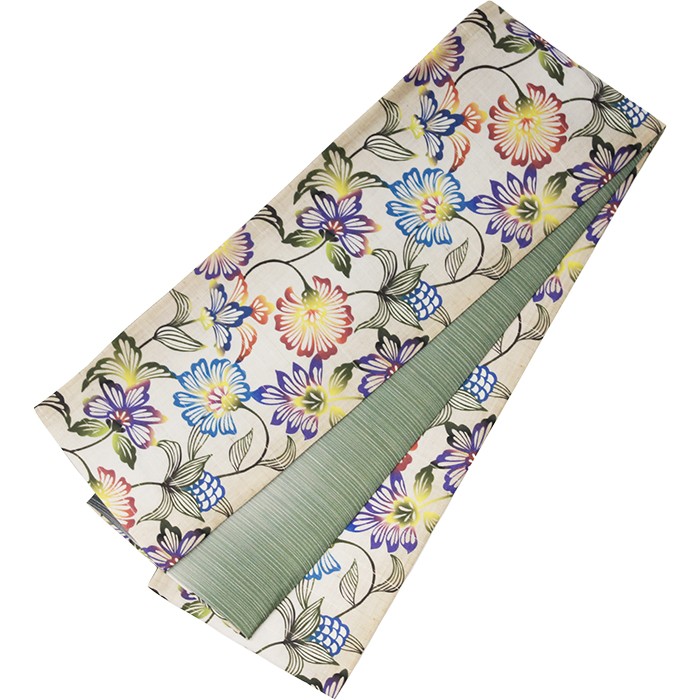 KYOETSU (日本製 彩凛花 正絹細帯 96)半幅帯/細帯/半巾帯/浴衣/ゆかた 