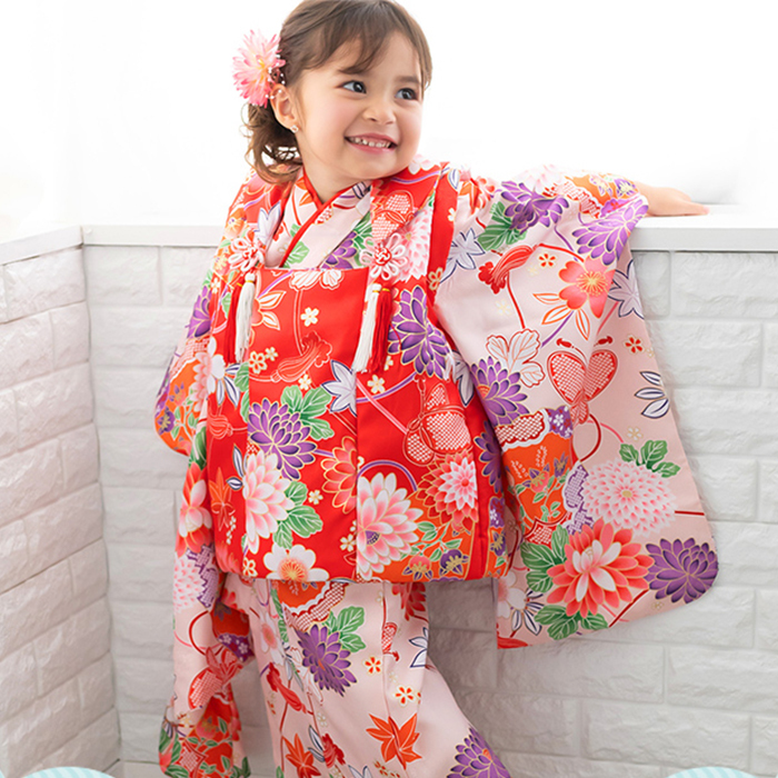 七五三 女の子 着物 3歳 フルセット 華やかA 753 レトロ 着物セット 七五三 女の子 着物 3歳 フルセット 華やかA 753 レトロ 着物セット