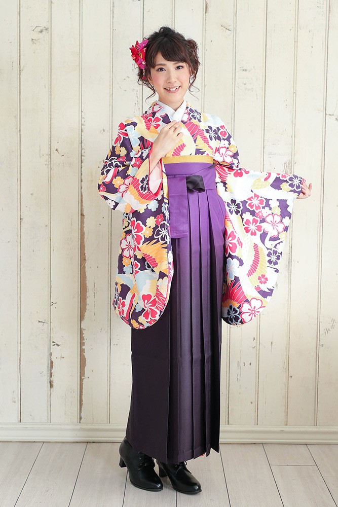 ヤフーショッピング】2016年新作☆袴セット N-4：深紫地に鶴と桜