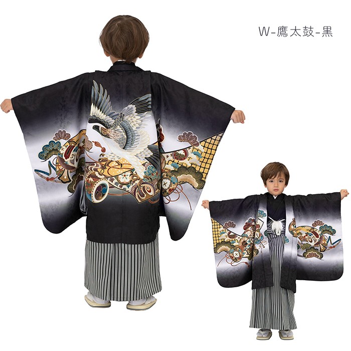 KYOETSU（京越） 七五三 着物 5歳 男の子 (着物セット 絵羽 W-鷹太鼓