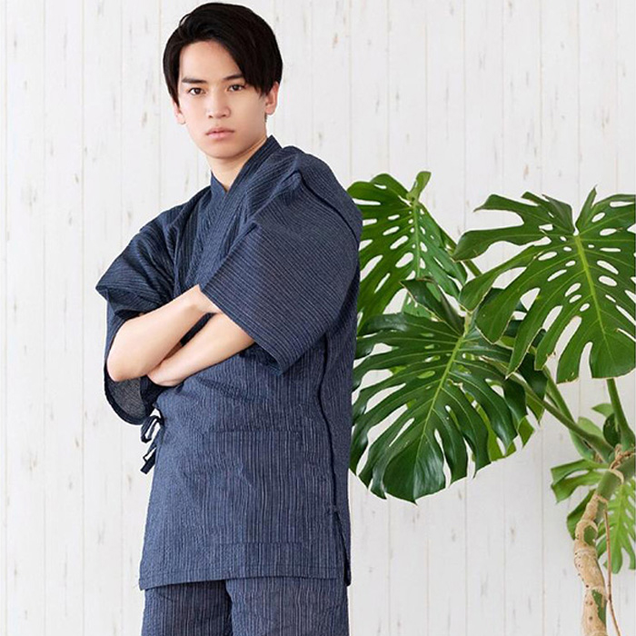 甚平 メンズ メンズ甚平 浴衣 【 綿麻しじら甚平単品 18色展開 】 麻 綿 ギフト プレゼント 誕生日 お父さん 父の日 おしゃれ 実用的 パジャマ 部屋着 (rg) | KYOETSU | 02