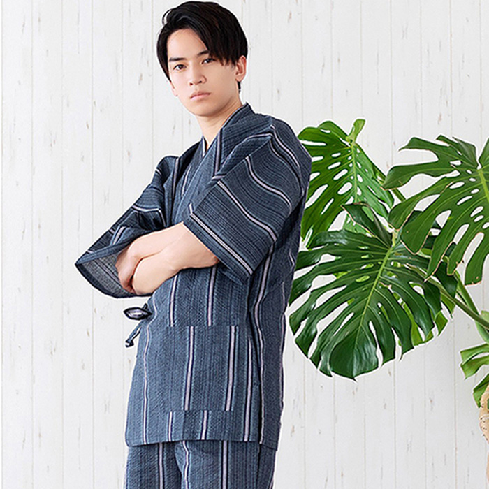 甚平 メンズ メンズ甚平 浴衣 【 綿麻しじら甚平単品 18色展開 】 麻 綿 ギフト プレゼント 誕生日 お父さん 父の日 おしゃれ 実用的 パジャマ 部屋着 (rg) | KYOETSU | 04