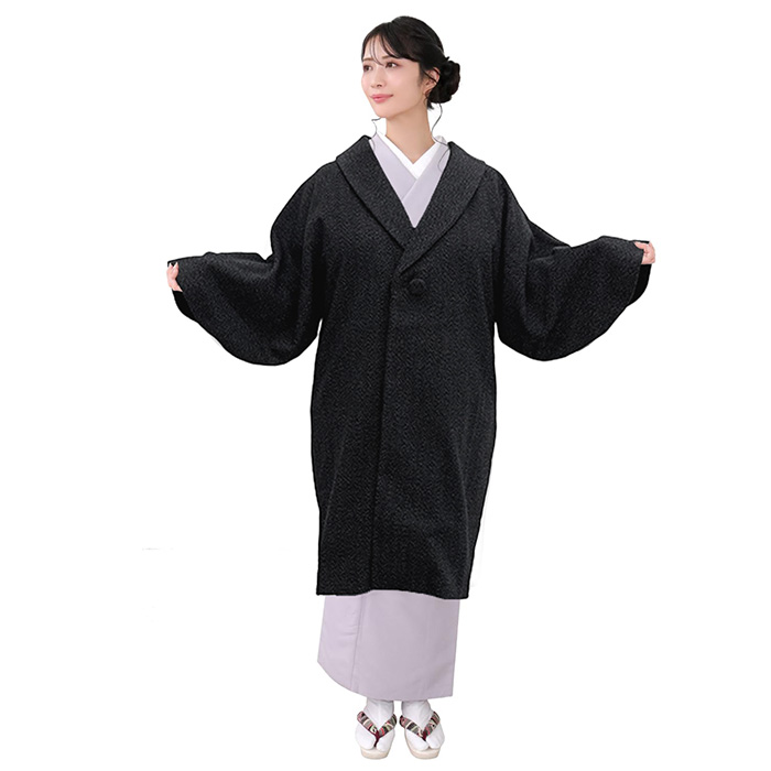 新品 ヘチマ衿ウールコート 黒 和装コート M KYOETSU（京越） (へちまコート ウール) 着物 コート 冬 6colors 女性