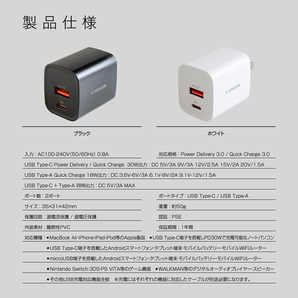 USB充電器 タイプC 急速 PD対応 QC対応 30W 急速充電 ACアダプタ