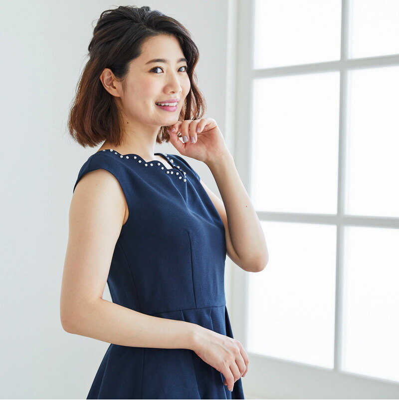 ネイビー ノースリーブ ドレス　ワンピース s1489-9148-navy_02.jpg