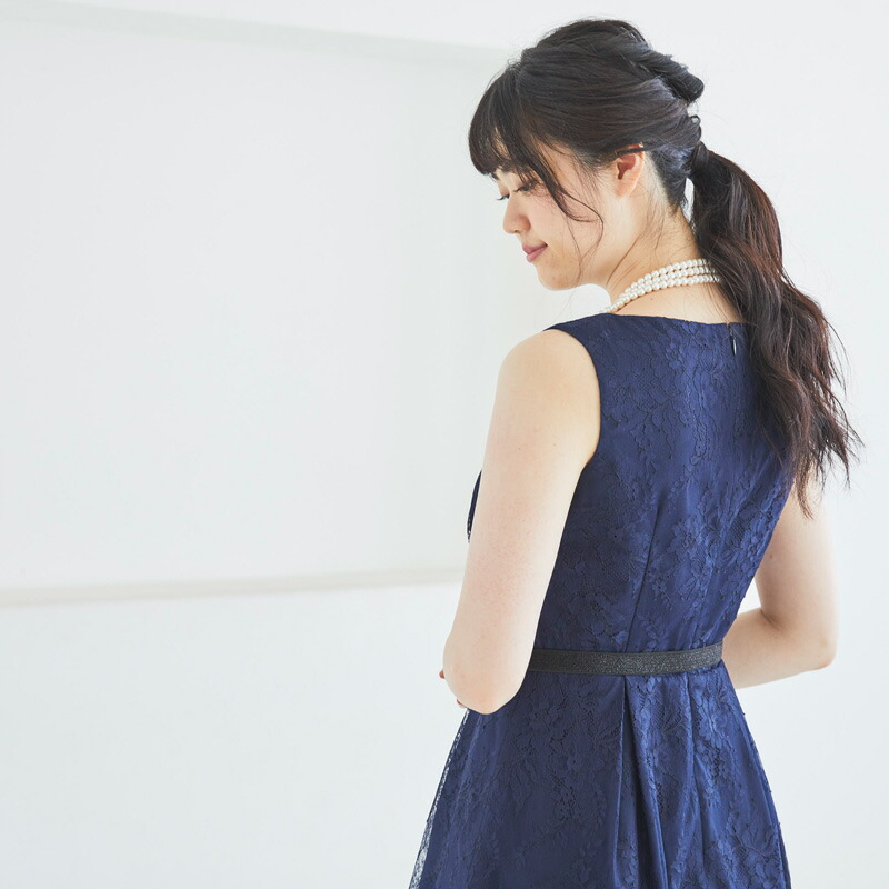 【Rene】ルネノースリーブワンピース　ミニスカート　ドレス　ネイビー　紺 acil_786927