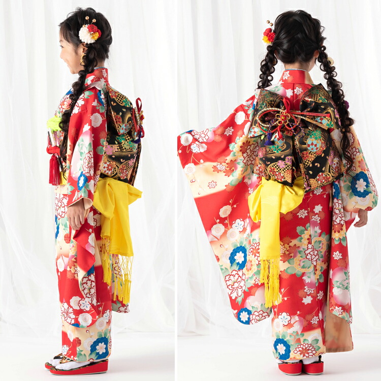 七五三 着物 7歳 四つ身セット(結び帯セット) 女の子 16点フルセット