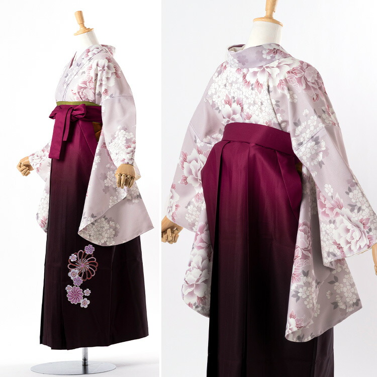 卒業式(高校/大学) 袴セット 6点フルセット 二尺袖(薄赤紫地に芍薬と桜