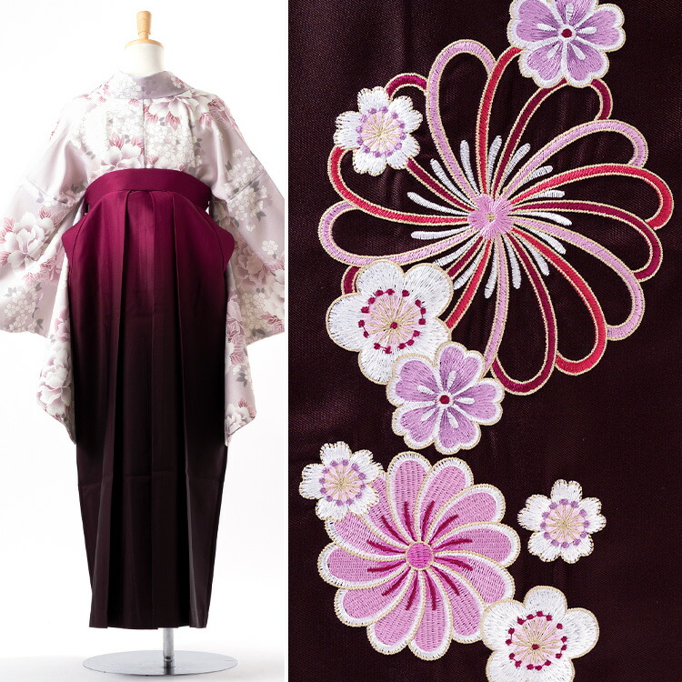 卒業式(高校/大学) 袴セット 6点フルセット 二尺袖(薄赤紫地に芍薬と桜