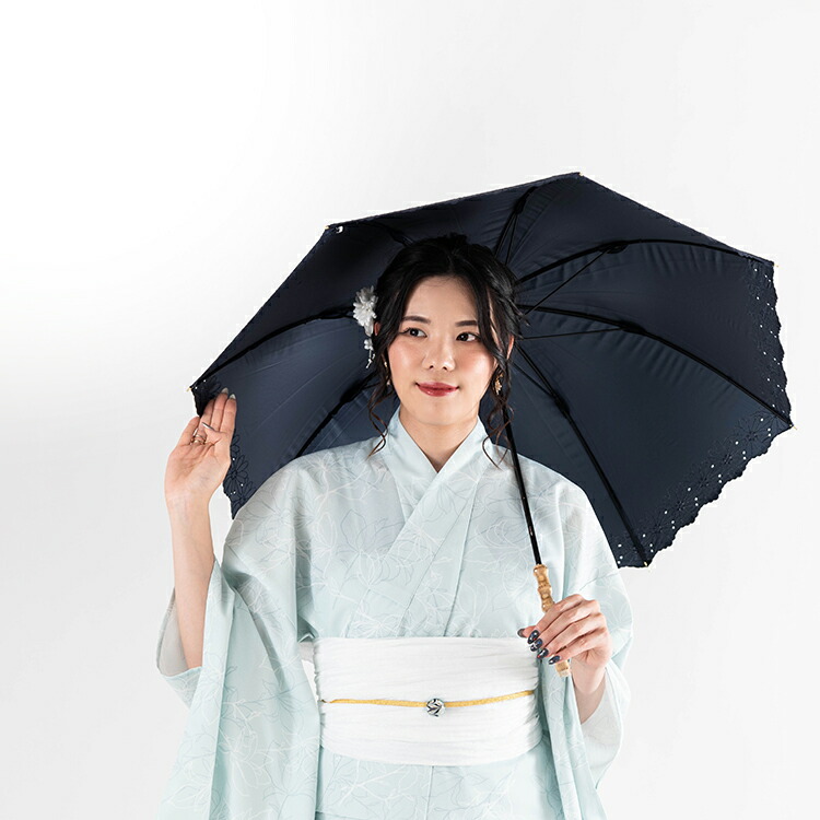 天然竹使用 バンブーハンドル 晴雨兼用日傘 99.9%遮光 グレース