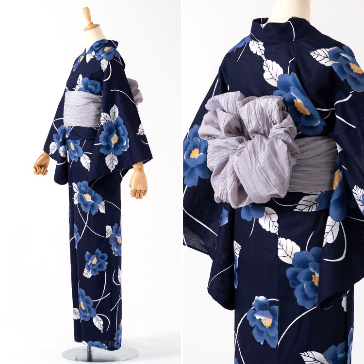 お任せ青系か黒系半幅帯+画像の白兵児帯つき■高級綿100％■黒猫のモダン浴衣 お任せ青系か黒系半幅帯+画像の白兵児帯つき□