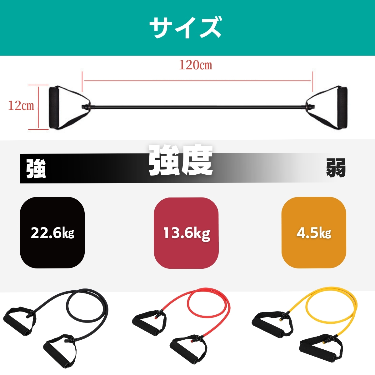 トレーニングチューブ ハンドル付き 選べる2本 強度別 ゴムチューブ 筋