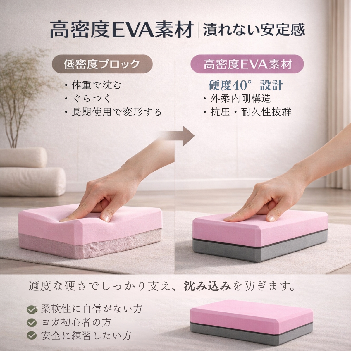 ヨガブロック 2個セット EVA 硬め 軽量 200g ストレッチブロック ピラティス ポーズ補助 初心者 関連画像3