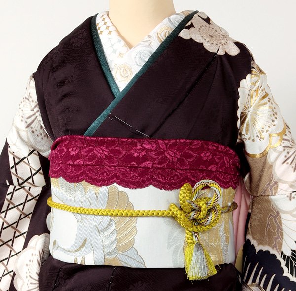セミアンティーク　振袖フルセット　着付け小物付き 振袖レンタル 茶色 セミオーダー フルセット 成人式 結婚式 結納 卒業