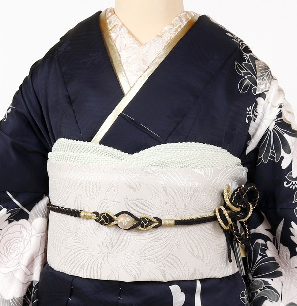 最終価格　大きいサイズ　豪華な古典振袖フルセット 最高級古典柄振袖 千總/最高級金彩刺繍手描京友禅 黒/金 几帳柄