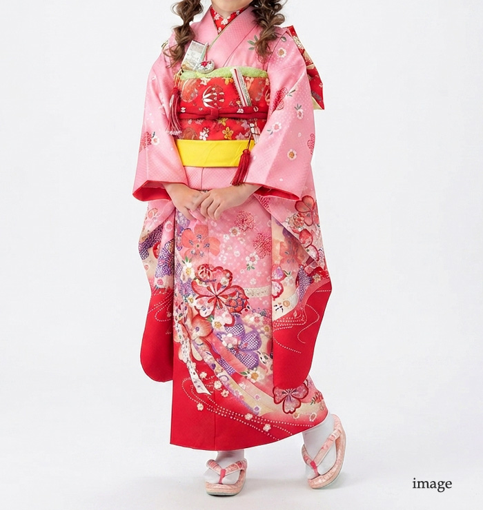 七五三 着物 7歳 レンタル フルセット 女の子 箱迫セット ピンク フル