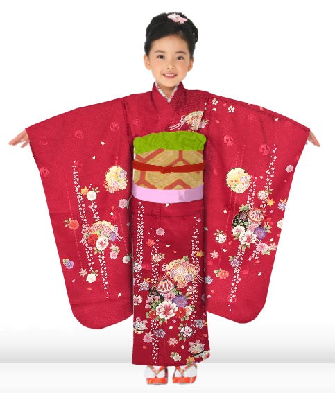 WEB限定カラー レンタル 7歳 着物 七五三 フルセット 7 赤 箱迫セット 女の子 七五三