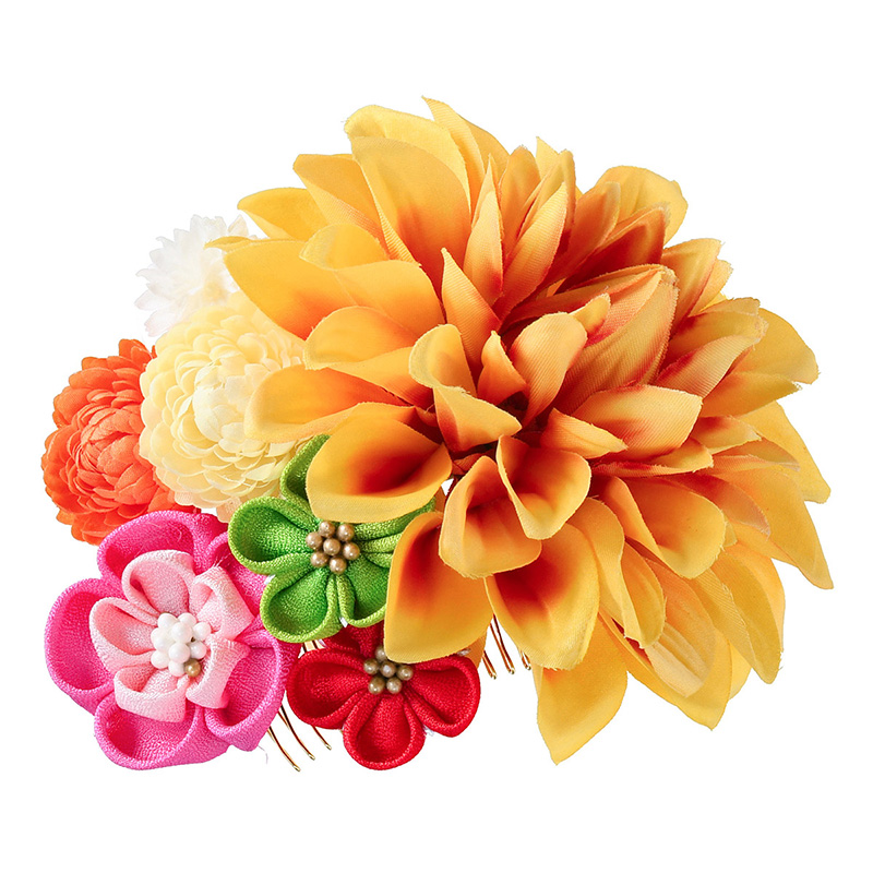 つまみ細工☆大輪ダリアと小花の髪飾りセット ヘッドドレス（アクセサリー） こち華工房 通販｜Creema(クリーマ) 3470821