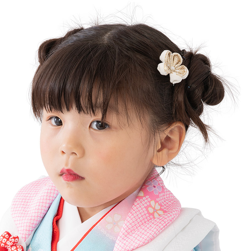 七五三 髪飾り ちりめん つまみ細工パッチン留め プラム 梅 3歳 5歳 7