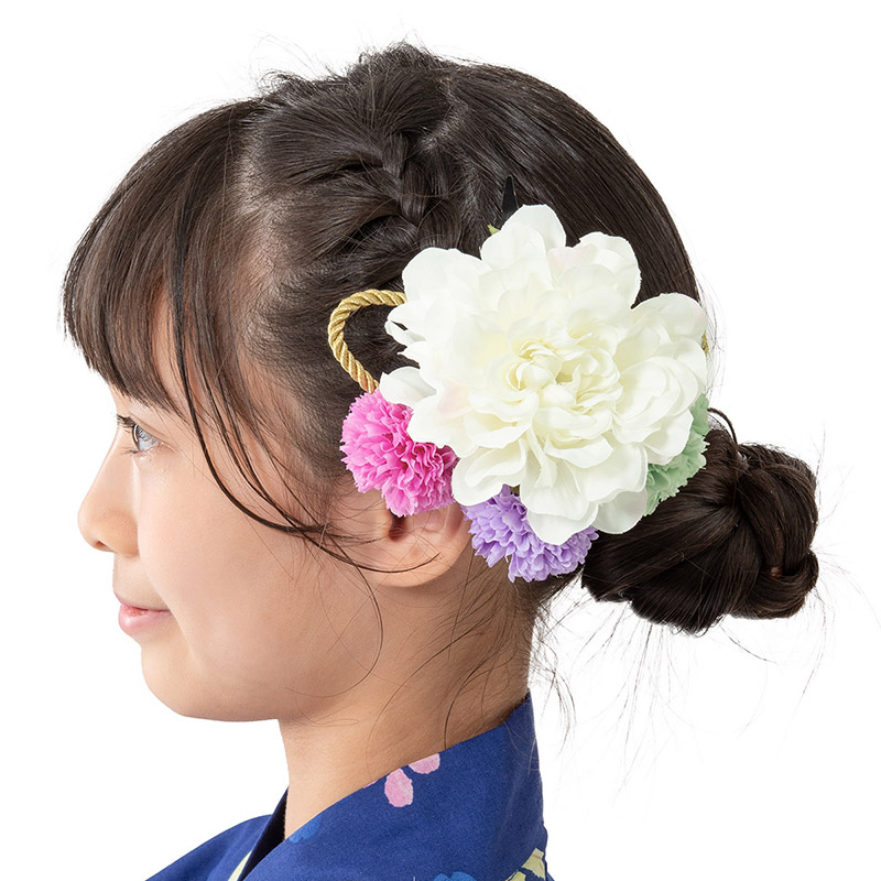髪飾り 浴衣 七五三 成人式 卒業式 くすみフラワーとマム