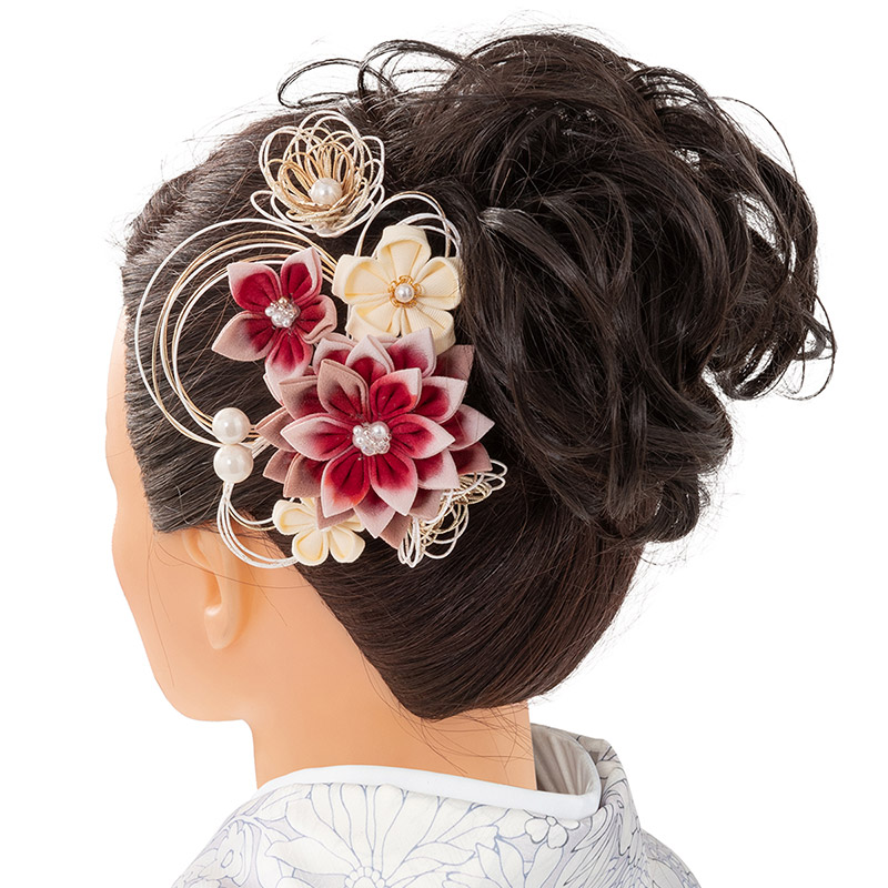 成人式 卒業式 袴 髪飾りセット つまみ菊に水引 くすみ ナチュラル