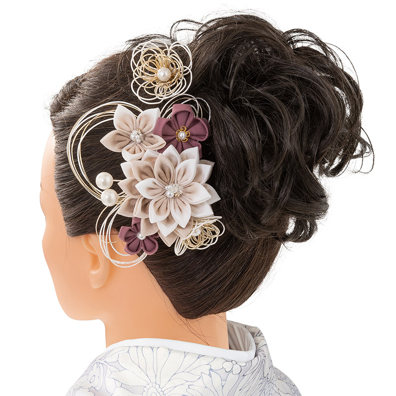 成人式 卒業式 袴 髪飾りセット つまみ菊に水引 くすみ ナチュラル