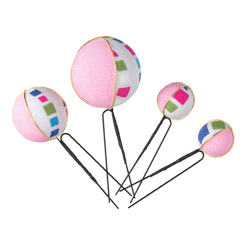 髪飾り 4点セット ピンク サーモンピンク 水色 玉飾り 球体 和玉 ボール