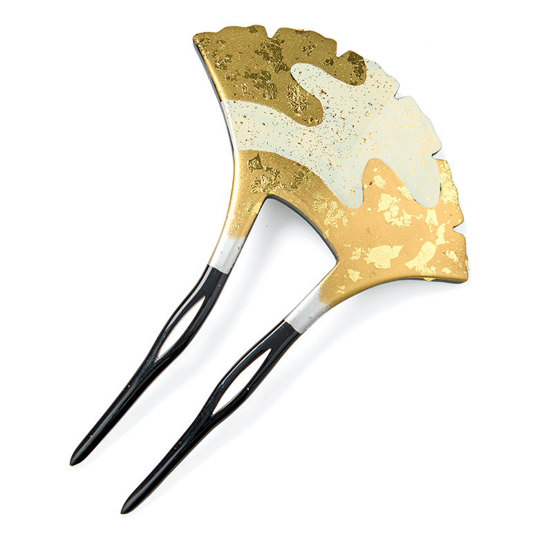 髪飾り バチ型 かんざし イチョウ型 簪 蒔絵風 黒 白 金 ラメ メール便