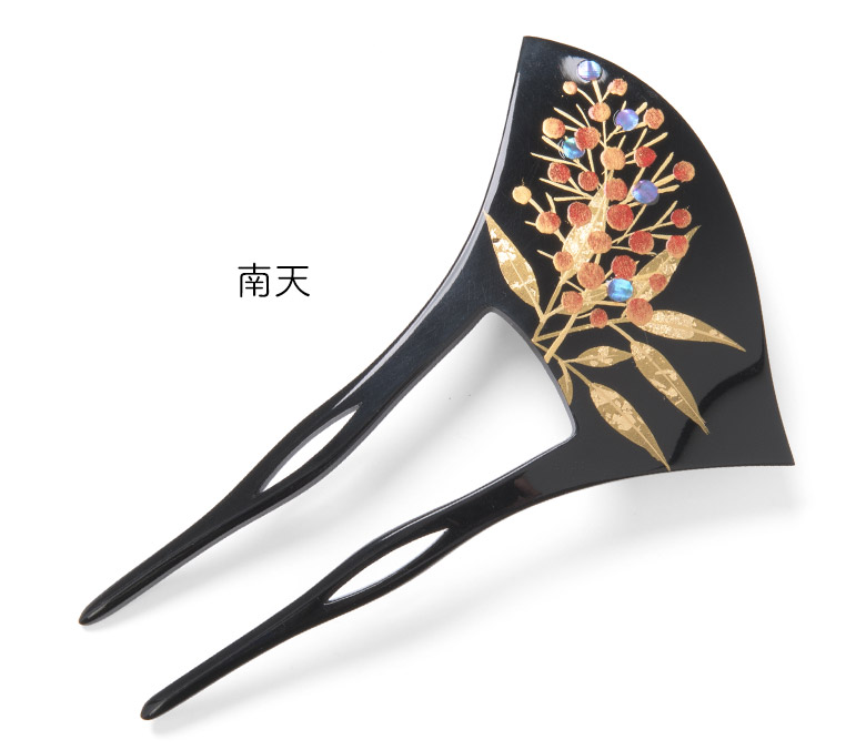 髪飾り バチ型 かんざし イチョウ型 蒔絵風 金彩 黒 メール便