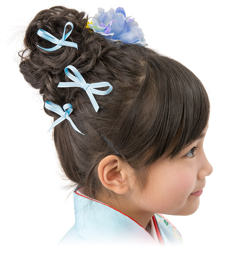髪飾り 七五三 4点セット リボン ダリア ピンク 水色 着物 女の子 送料