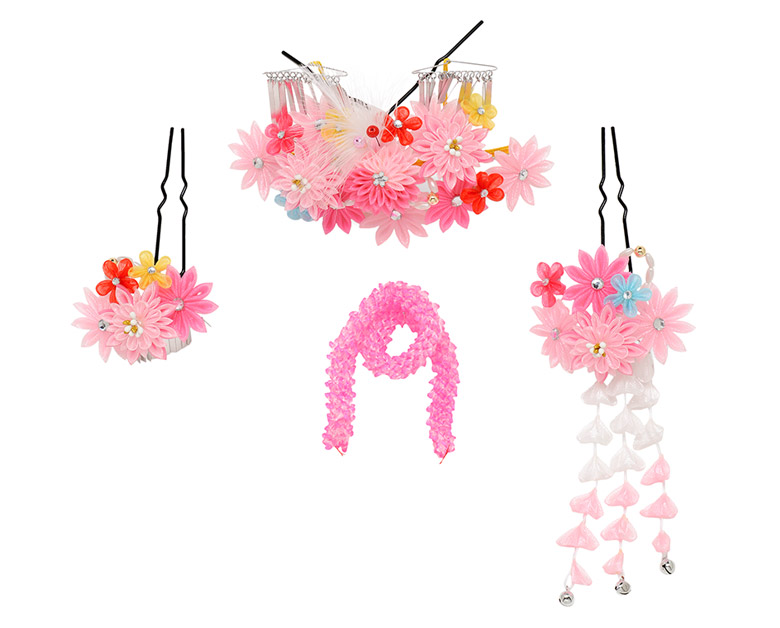 七五三 髪飾り 勝山セット かんざし・ちんころ 4点セット ピンク