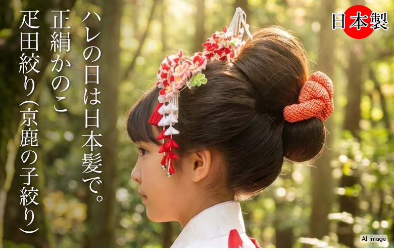 かのこ 七五三 鹿の子 疋田絞り 京鹿の子絞り 正絹 髪飾り 日本髪 結綿