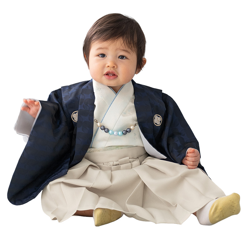男の子ベビー着物 羽織袴セット 1才 80cm 一体型 初節句 端午の節句