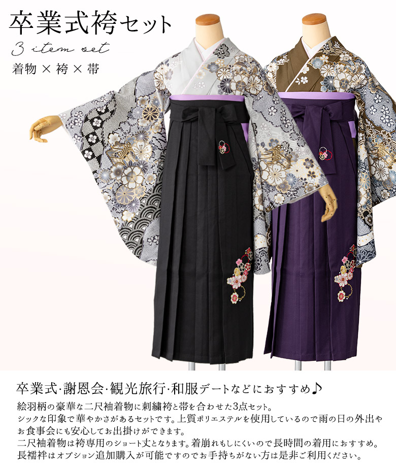 卒業式 袴 セット 二尺袖 着物 3点セット 絵羽柄 小振袖 女の子 女子