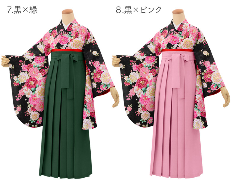 卒業式袴3点セット プリンセスローズ 薔薇 小紋柄 二尺袖 着物