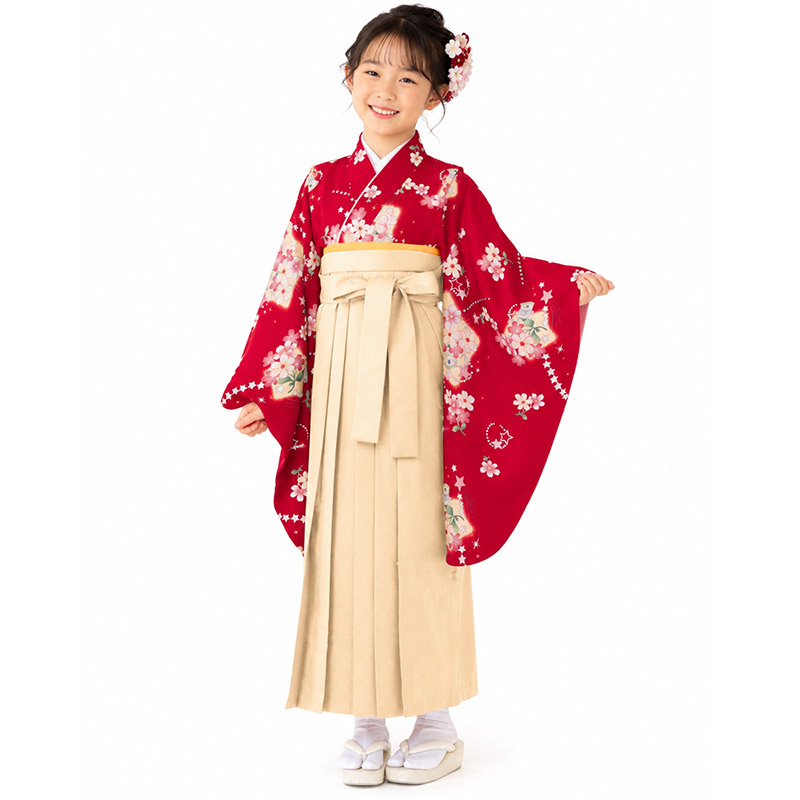 女の子 着物袴セット 卒園式袴 小紋 ショート丈着物 簡単ワンタッチ袴