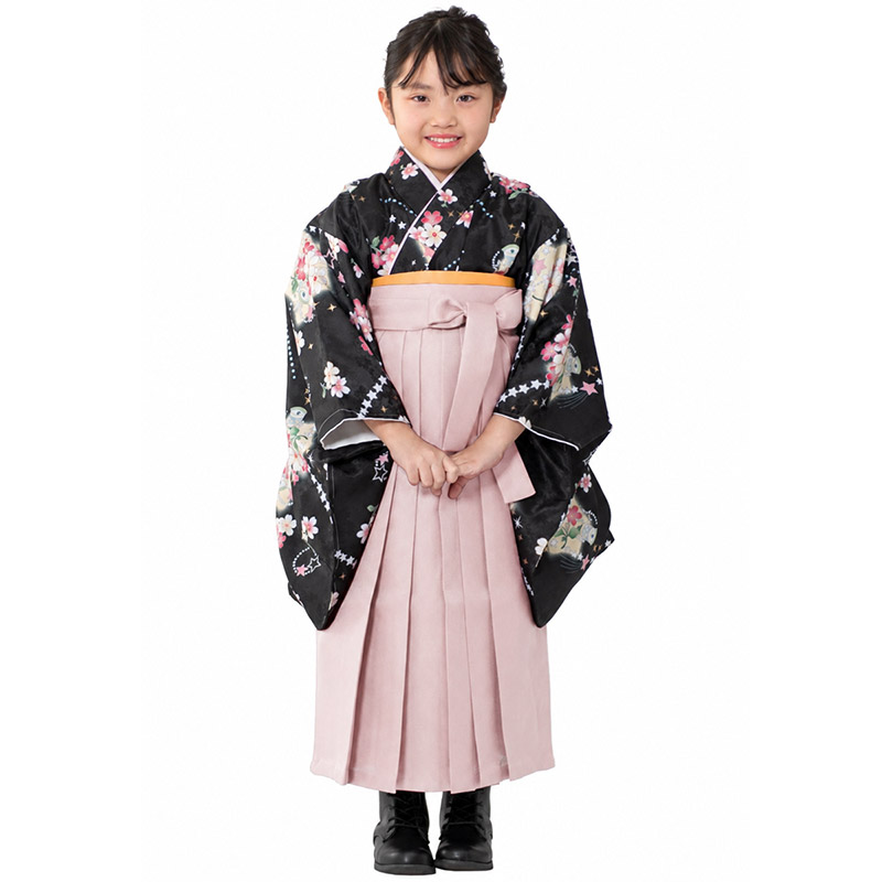 女の子 着物袴セット 卒園式袴 小紋 ショート丈着物 簡単ワンタッチ袴