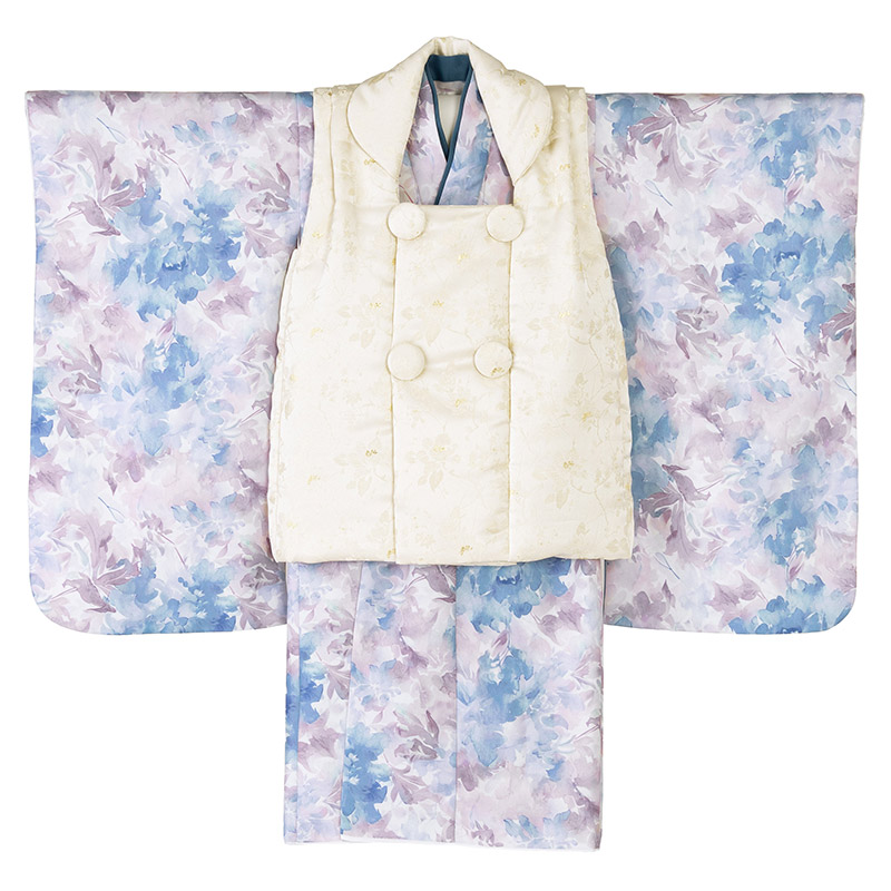 七五三 着物 2歳 3歳 被布 セット 女の子 ゆめいろみやび 青 紫 花