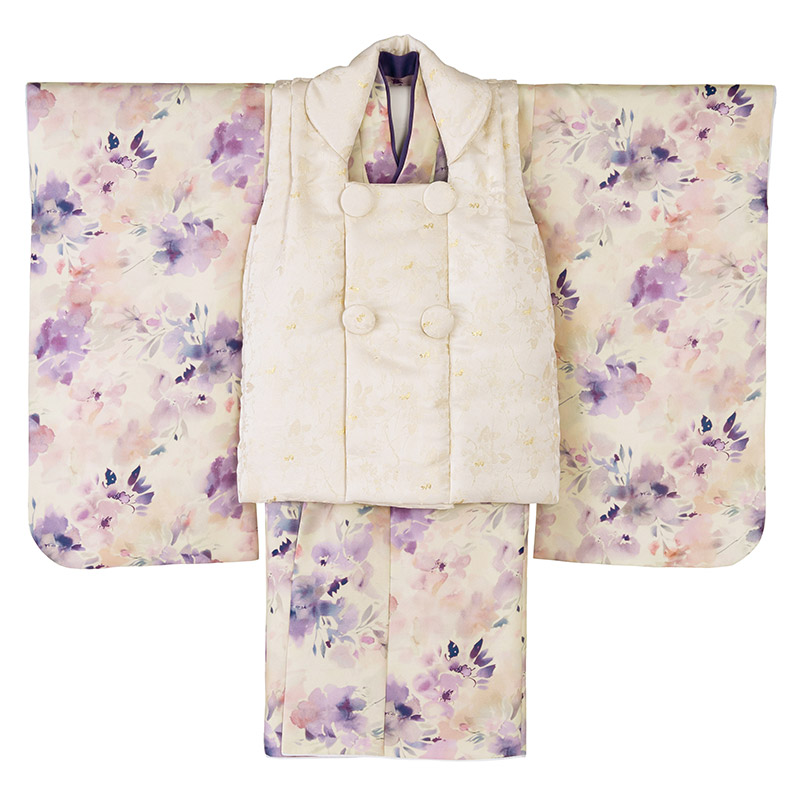 七五三 着物 2歳 3歳 被布 セット 女の子 ゆめいろみやび 青 紫 花