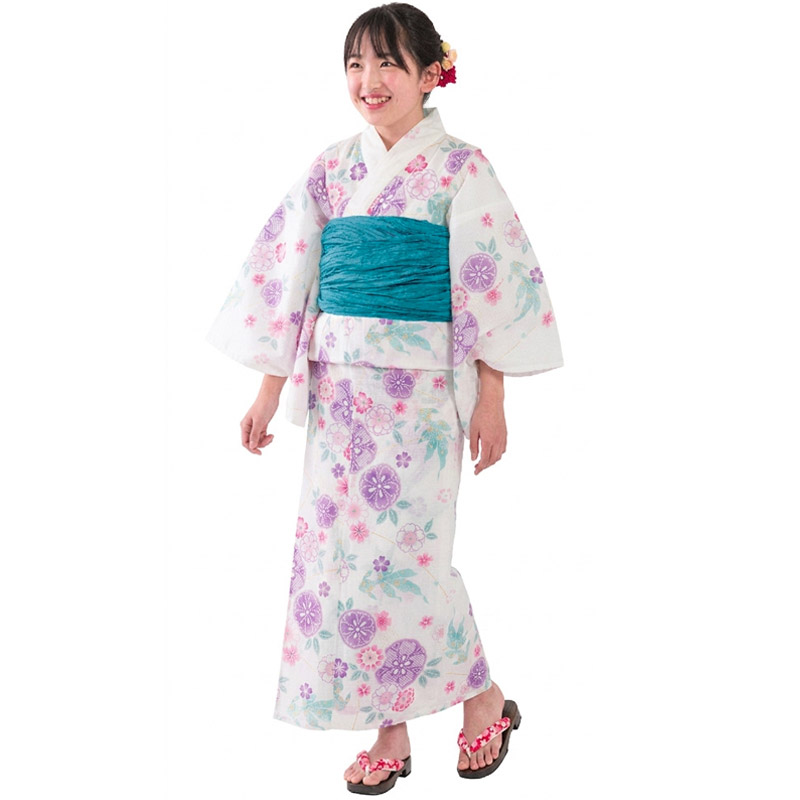 浴衣セット 女の子 140cm 150cm ジュニア しわ兵児帯 2点セット 子ども